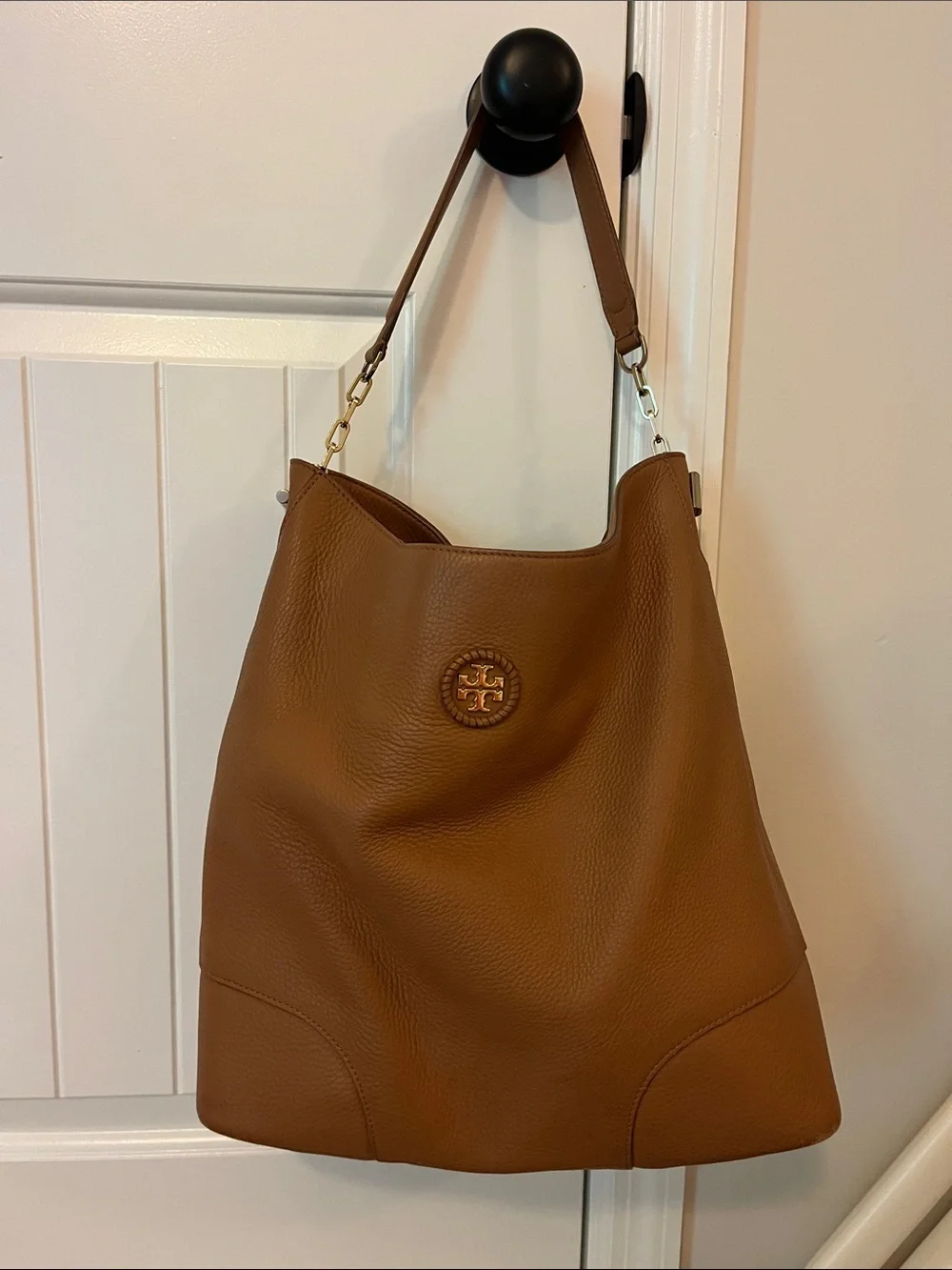 Tory Burch Cognac Pebbled Leather Hobo